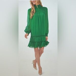 CeCe Women's Long Sleeve Mock-Neck Ruffle Hem Dress